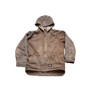 Berne Youth Boys Brown Canvas Sherpa Lined Hooded‎ Work Jacket Size M 10-12
